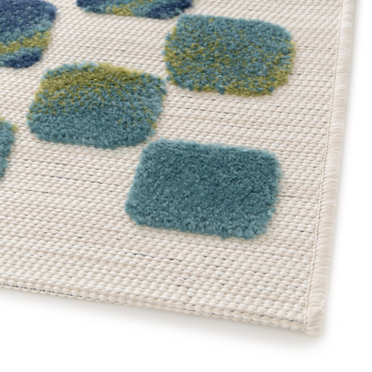 Tapis intérieur et extérieur motif géométrique - Idylle - Bleu et vert - coin