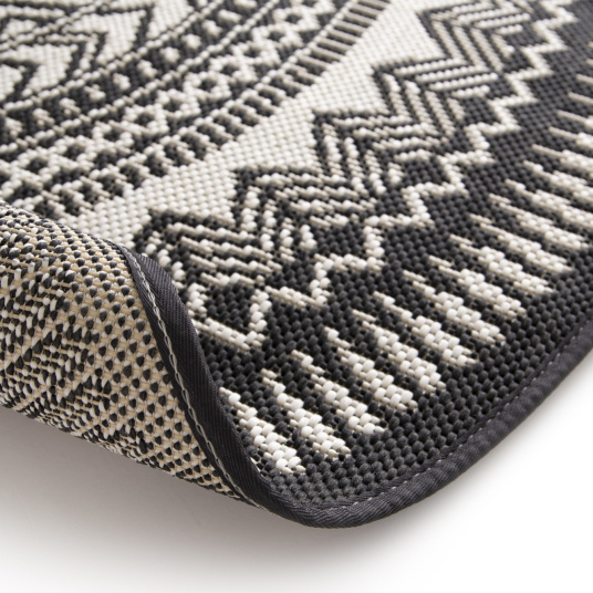 Tapis rond d'intérieur ou d'extérieur - Mandala - Noir - envers