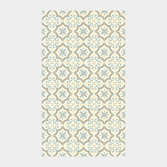 Tapis vinyle - Effet carreaux de ciment arabesques - Bleu et ocre