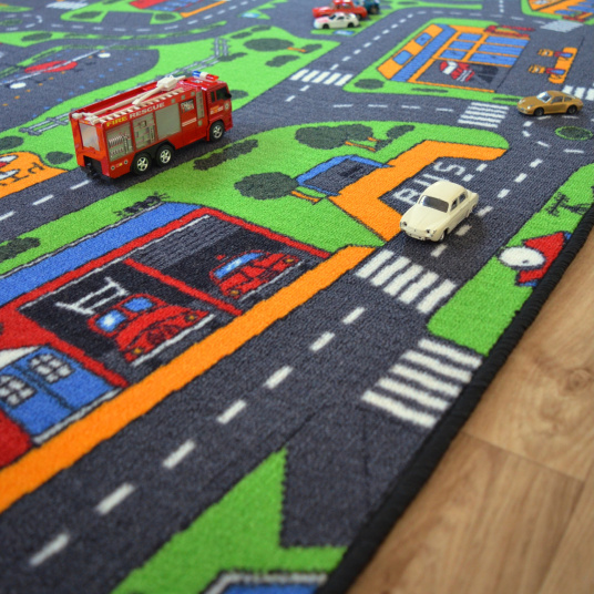 Tapis sur mesure Jeu enfant Circuit voiture - Ville - Surjet noir