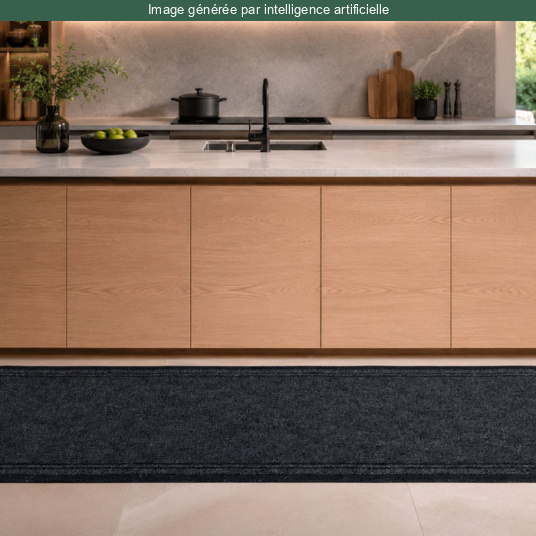 Tapis de couloir et d'entrée noir - Antidérapant au mètre protégeant le sol dans une cuisine contemporaine