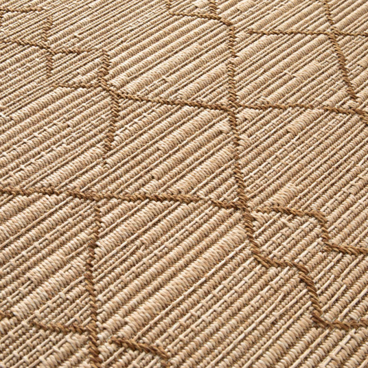 Tapis Salon Terrasse marron cuivré, détail du motif scandinave texturé