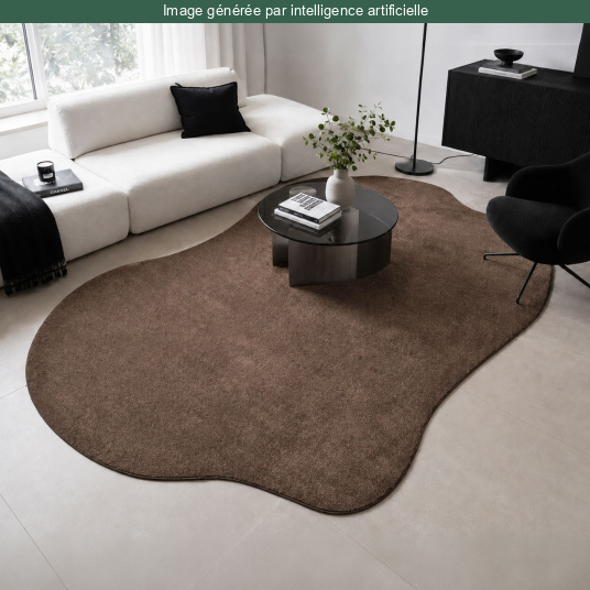 Tapis contemporain de forme organique Re-cycle - Chocolat devenant la pièce maîtresse d'une décoration moderne