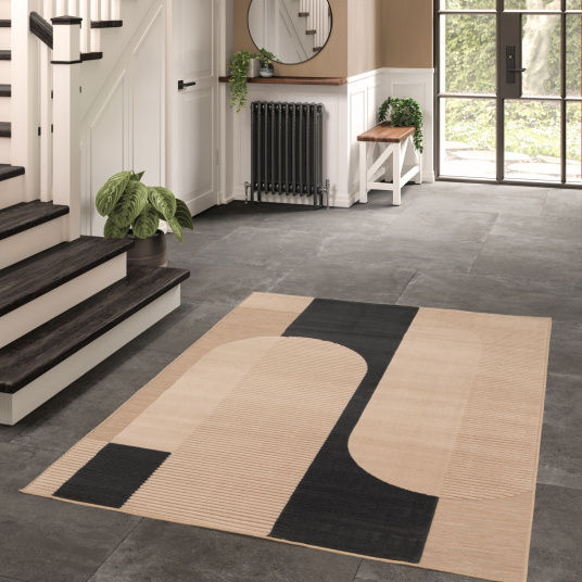 Tapis intérieur et extérieur en relief - Roma - Beige et noir - entrée