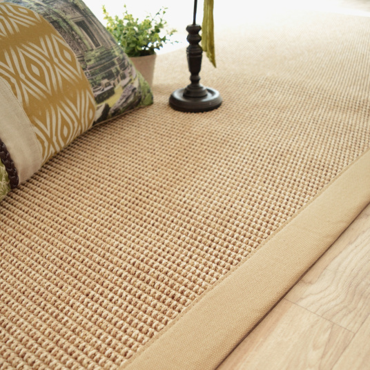 Tapis tissé plat Lombok naturel ganse coton beige - Tranche
