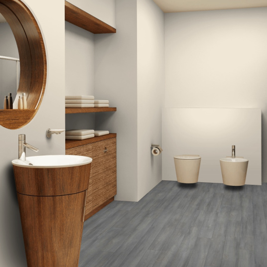 Sol Vinyle Textile Grande largeur - Parquet trait de scie - Chêne gris - salle de bain