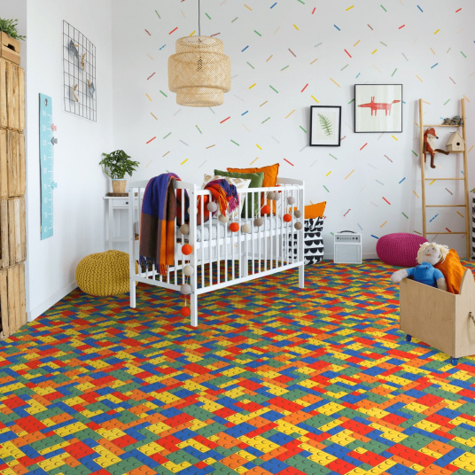 Tapis sur mesure Vinyle pour les enfants - Motif Puzzle jeu de briques multicolore