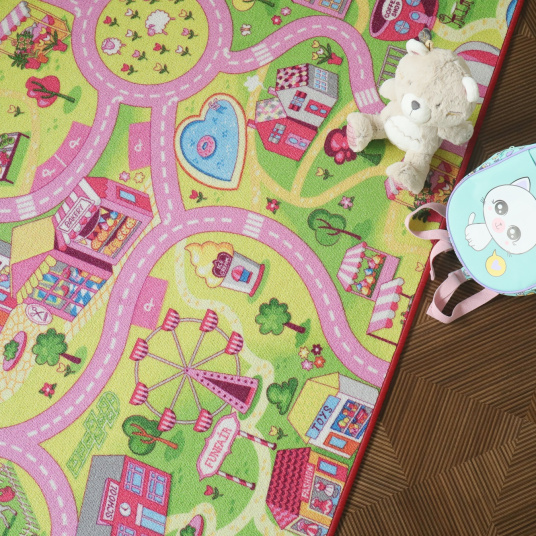 Tapis de jeu enfant circuit de voiture shopping - vue de haut