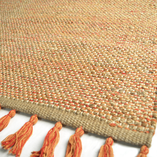 Tapis naturel en jute et coton - Néo-ethnique rouge - tranche