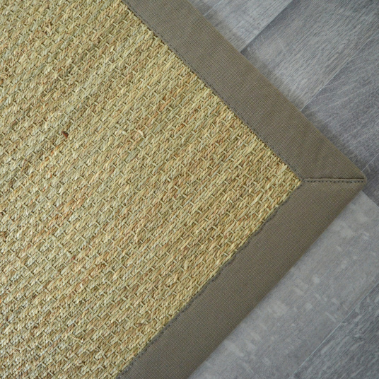 Tapis Jonc de mer Kalapa fin panama ganse coton taupe - coin