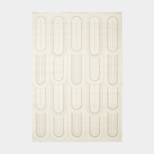 Tapis de salon courbe géométrique - Agosti - Écru et beige naturel