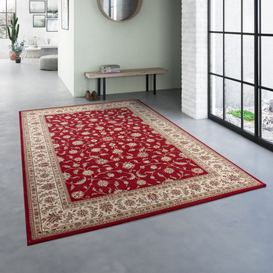 Tapis style persan en velours ras - Kiana - Rouge antique - entrée