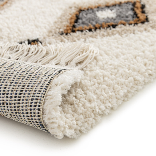 Tapis motif berbère à franges - Héritage du désert - Gris, camel - envers