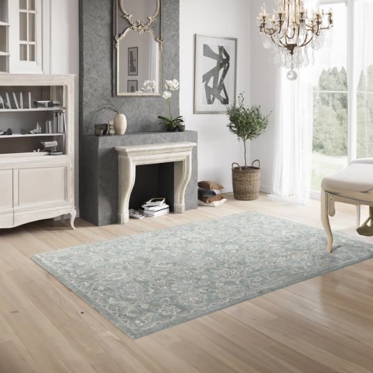 Tapis à motif floral oriental - Nora - Bleu - salon