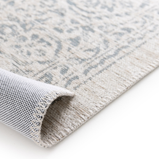 Tapis à motif oriental en tissu chenille recyclé Camélia gris - envers