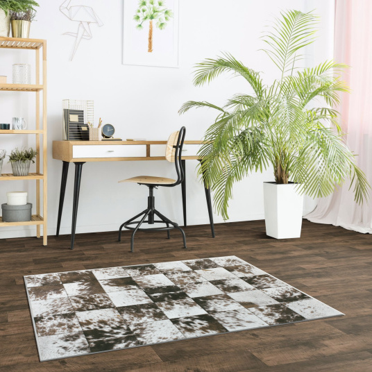Tapis toucher soft - Imprimé peau de vache - Patchwork marron - Bureau