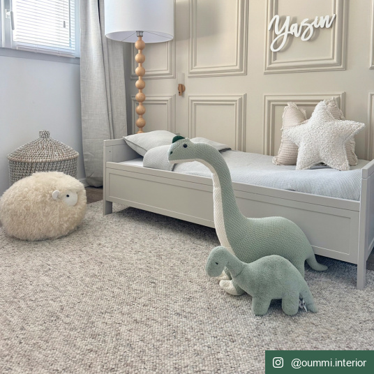 Tapis de salon ou chambre Bouclette grège tendre - chambre enfant partenariat