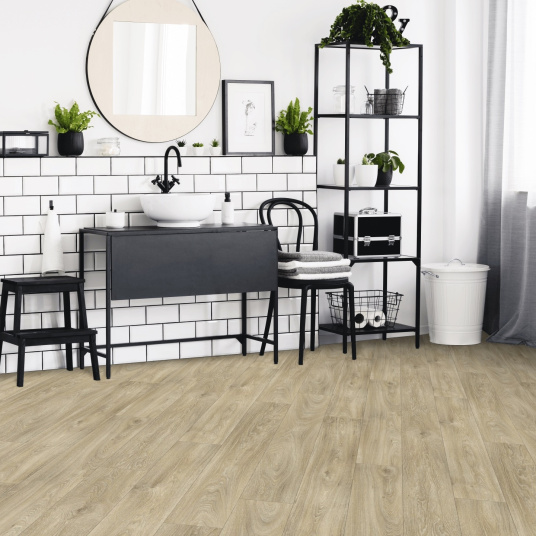 Sol Vinyle Textile Grande largeur - Aspect parquet chêne brut - salle de bain