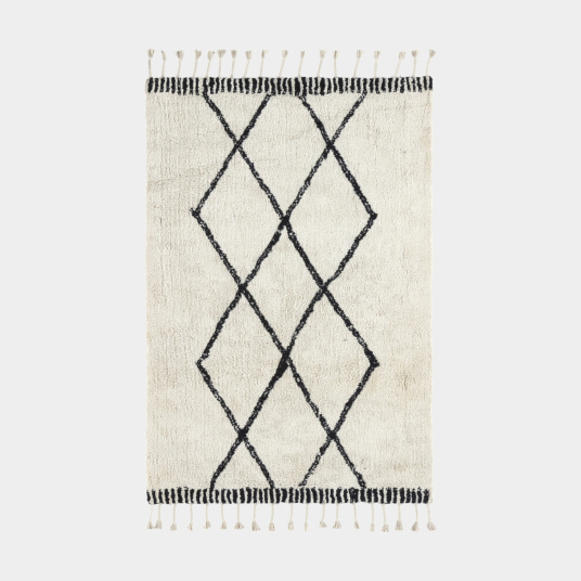 Tapis style Berbère avec franges - Tribal blanc cassé