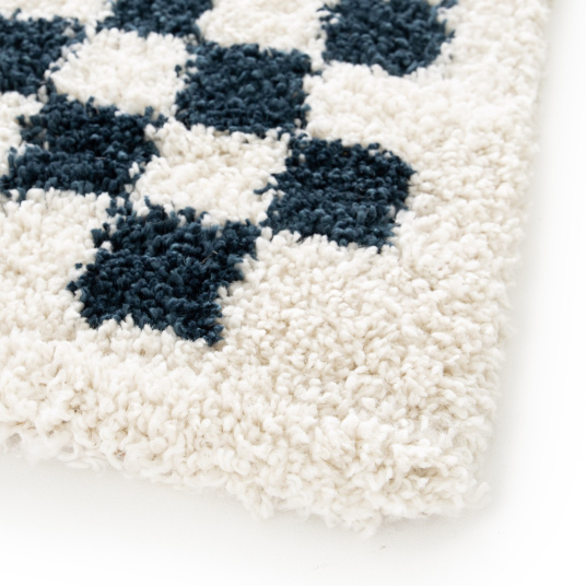 Tapis damier à poils longs - Colorama - Bleu pétrole - coin