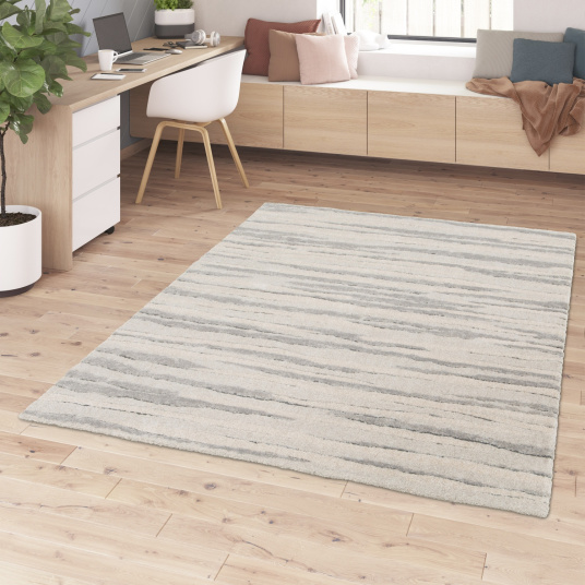 Tapis de salon doux à motif organique - Nube - Beige et gris - bureau