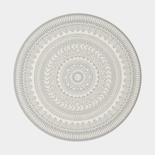 Tapis rond d'intérieur ou d'extérieur - Mandala - Gris