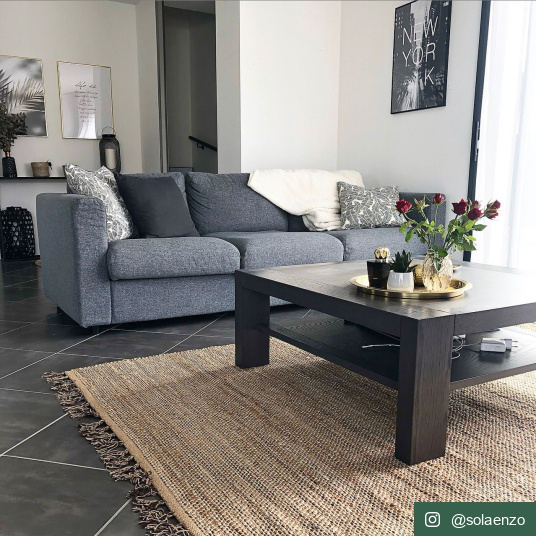 Tapis naturel en jute et coton - Néo-ethnique marron - Ambiance salon