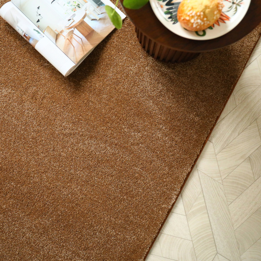 Tapis de salon ou chambre Chromaluxe Noisette - Résistant aux taches, texture douce et décor naturel