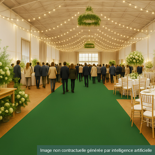 Moquette filmée Stand Event - Vert olive - Salle de conférence fleurie