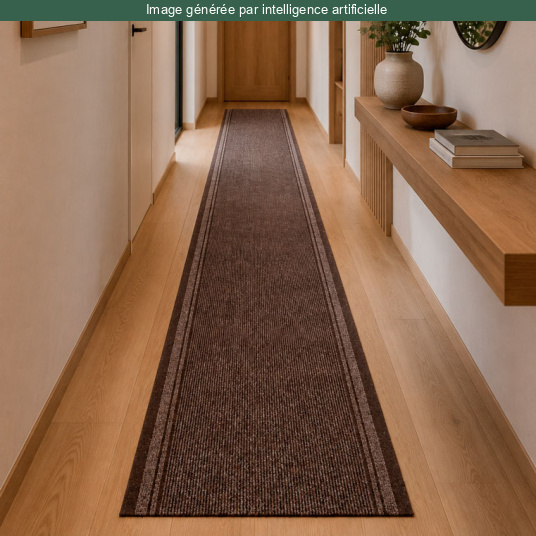 Tapis de couloir et d'entrée brun - Antidérapant au mètre apportant une touche chaleureuse à un long couloir
