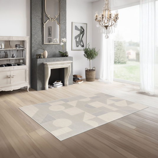 Tapis intérieur géométrique - Bahaus - Gris et beige naturel - salon