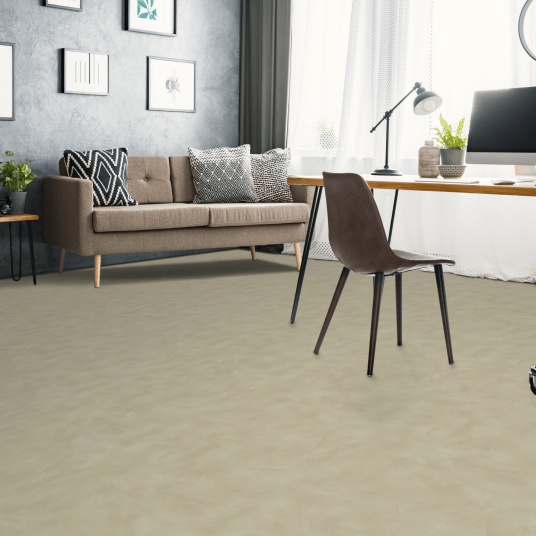 Sol Vinyle textile Rénove - Envers gris - Béton lissé sable - salon bureau