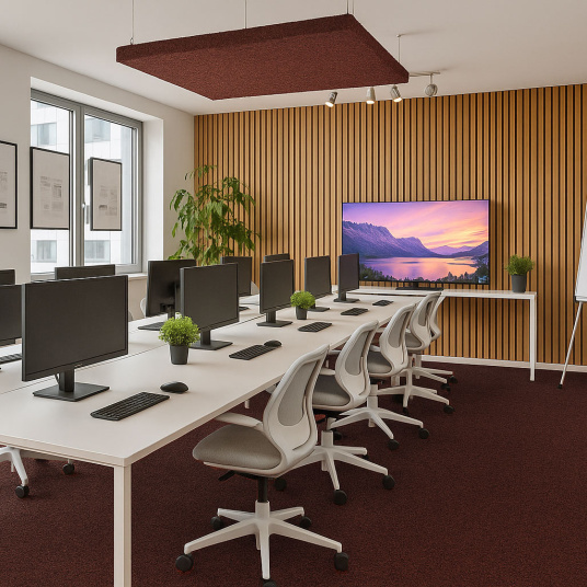 Moquette professionnelle - Trafic 33 Contract - Rouge chiné recyclable - Bureau open space moderne