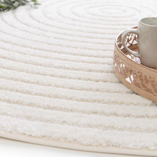 Tapis rond de salon en relief - Circle - Cercle écru et crème - vue de près