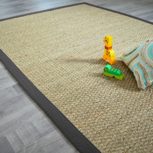 Tapis Jonc de mer Varana panama ganse coton anthracite