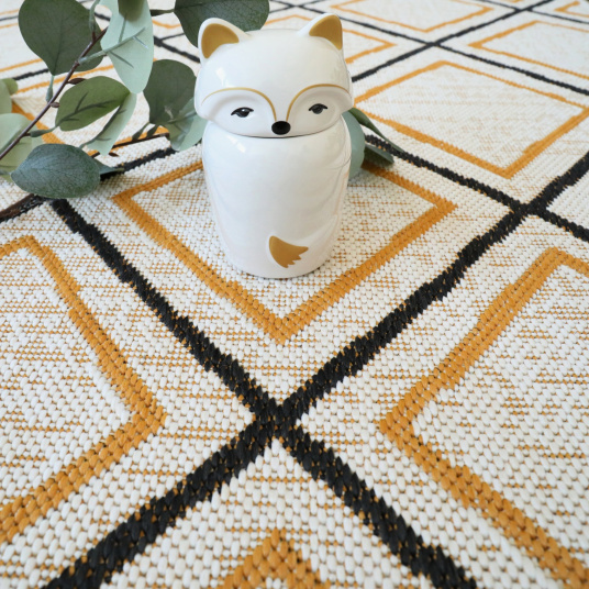 Tapis d'extérieur ou de salon - Motifs losanges - Jaune et noir - gros plan