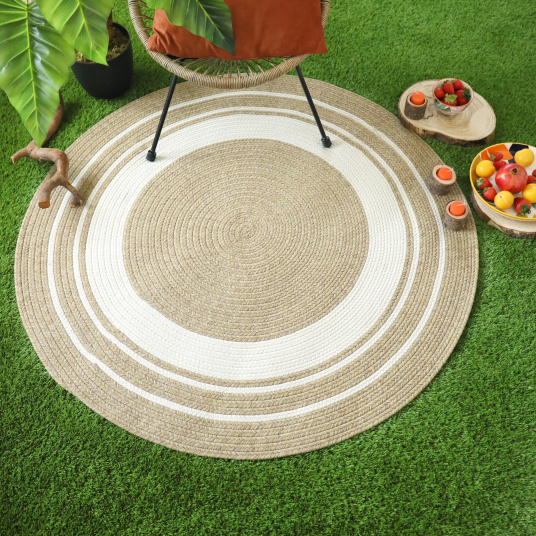 Tapis rond imitation fibres naturelle extérieur Provence aspect jute