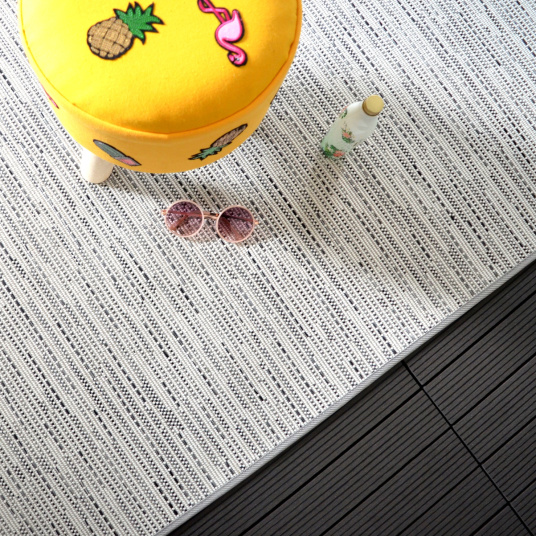 Tapis intérieur / extérieur Bornéo blanc galon gris - vue de haut