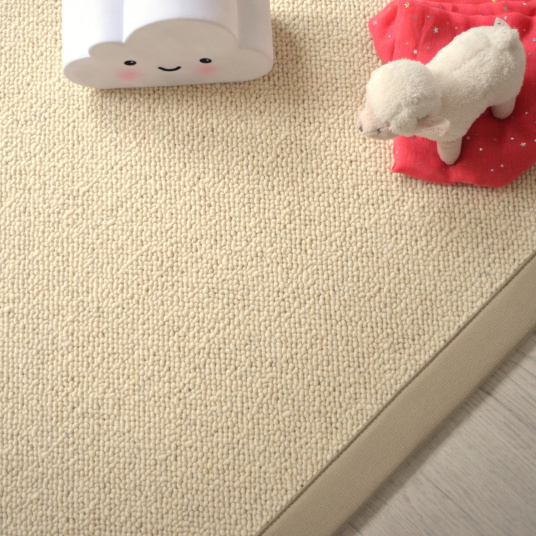 Tapis pure laine Latoon écru ganse coton grège - vue de haut