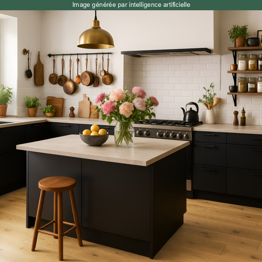 Ambiance conviviale pour cuisine avec le parquet vinyle rigide clipsable Ultime Old Brown en lames XXL
