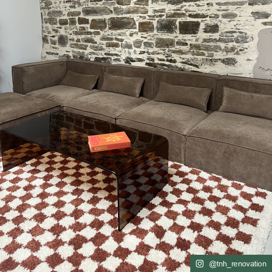 Tapis damier à poils longs - Colorama - Rouge terracotta - salon