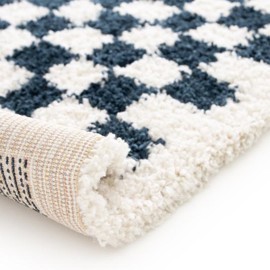 Tapis damier à poils longs - Colorama - Bleu pétrole - envers