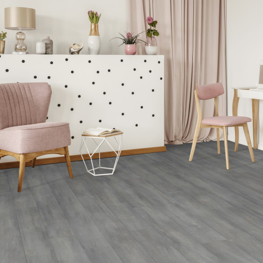 Sol Vinyle Textile Grande largeur - Parquet trait de scie - Chêne gris - bureau