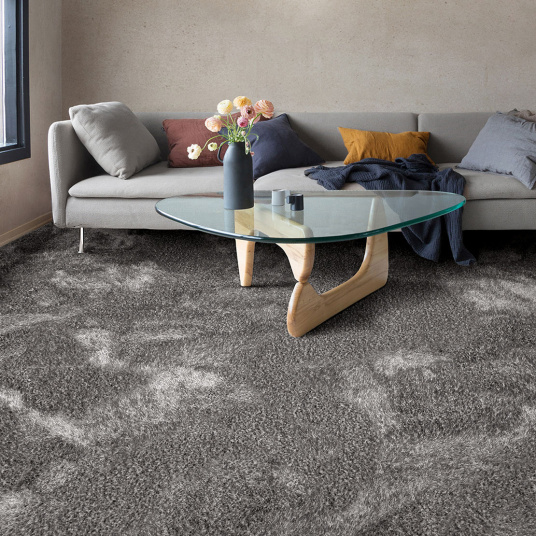Shaggy gris foncé Éclat, sol doux et lumineux pour salon contemporain