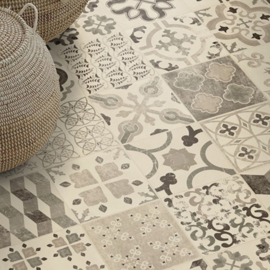 Tapis vinyle Carreaux de ciment - Noir dans un intérieur bohème