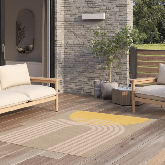 Tapis intérieur et extérieur en relief Luna beige, jaune, rose - terrasse