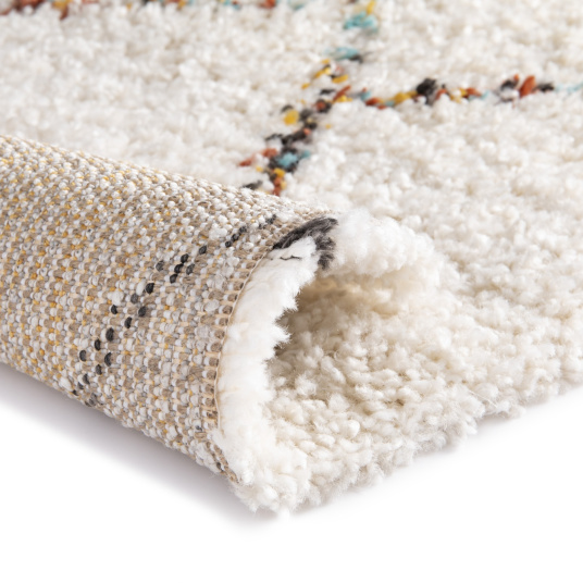 Tapis motif berbère - Nelya - Écru et traits multicolore - envers