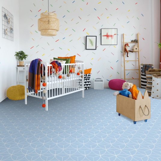 Sol vinyle textile économique rosace géométrique bleu - chambre d'enfant