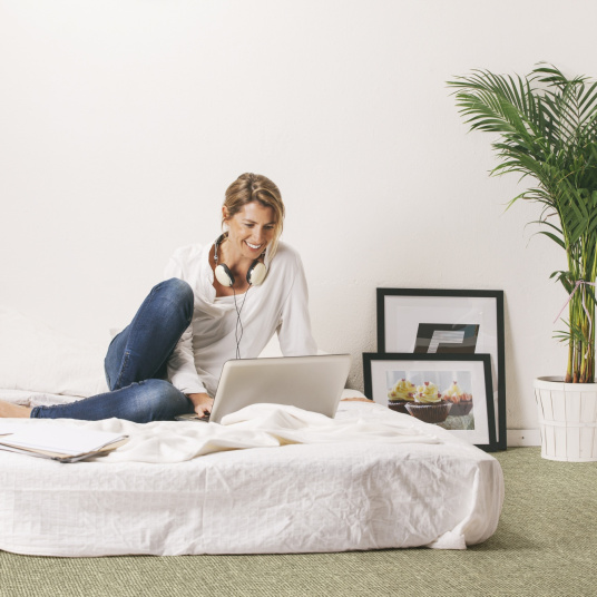 Moquette rayée chambre Laine & Mix Écru et beige foncé - chambre