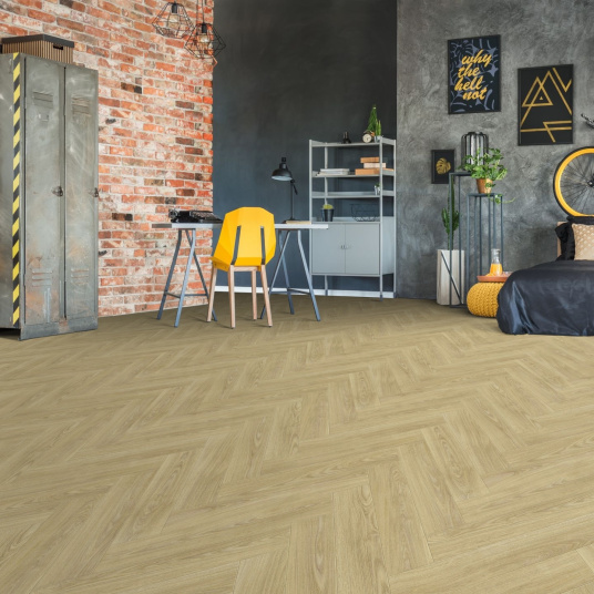 Sol Vinyle Textile - Harmonie - Bois clair bâton rompu - Surface brillante - chambre